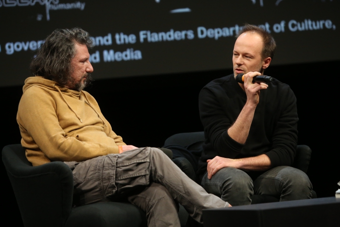 Christos Giovanopoulos and Robin Vanbesien during the Q&A of Under These Words (Solidarity Athens 2016)