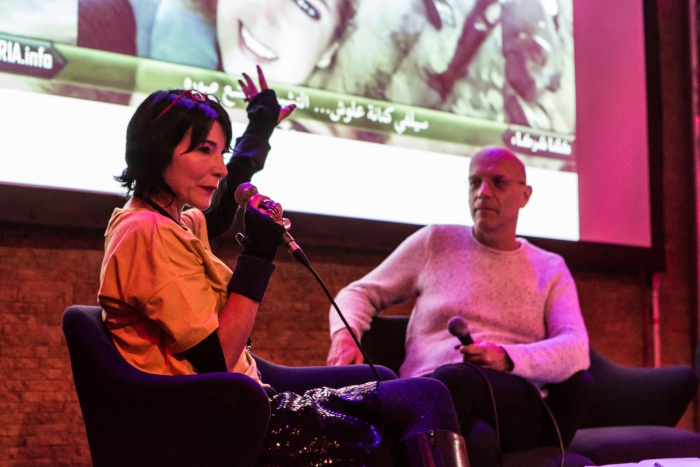 Donatella Della Ratta and Geert Lovink during the book launch Shooting a Revolution. Visual Media and Warfare in Syria